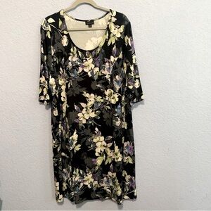 J. Jill Floral Wearever Collection Scoop Neck 3/4 Sleeves Popover Stretch Dress